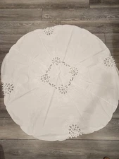 Battenburg Lace White Round 62” Tablecloth Vintage