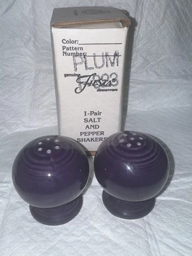 New In Box Fiesta Plum Purple Salt & Pepper Ball Shakers Fiestaware Retired NIB