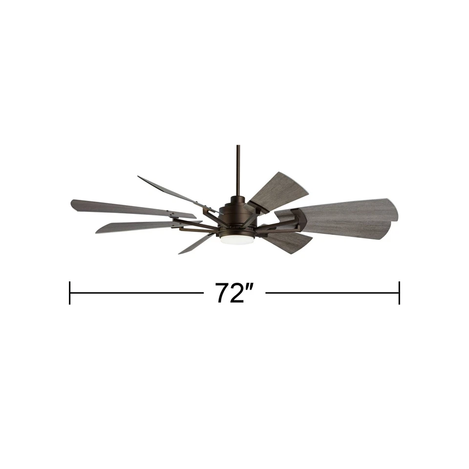 72" Windmill Industrial Indoor Outdoor Ceiling Fan with LED Light Remote Bronze - Image 4 of 4