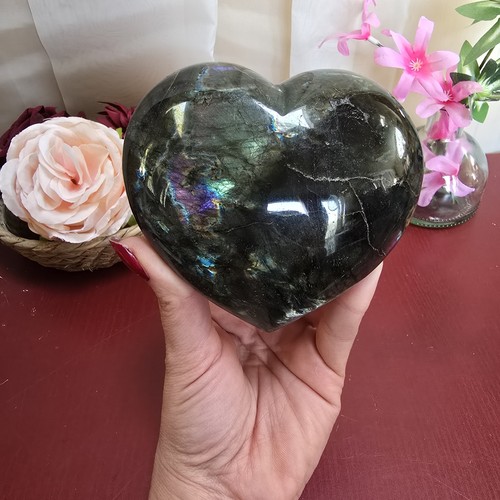 Large 4 1/4" Labradorite Crystal Puffy Heart Blue Pink Gold Purple Flashes LH6 - Picture 9 of 10
