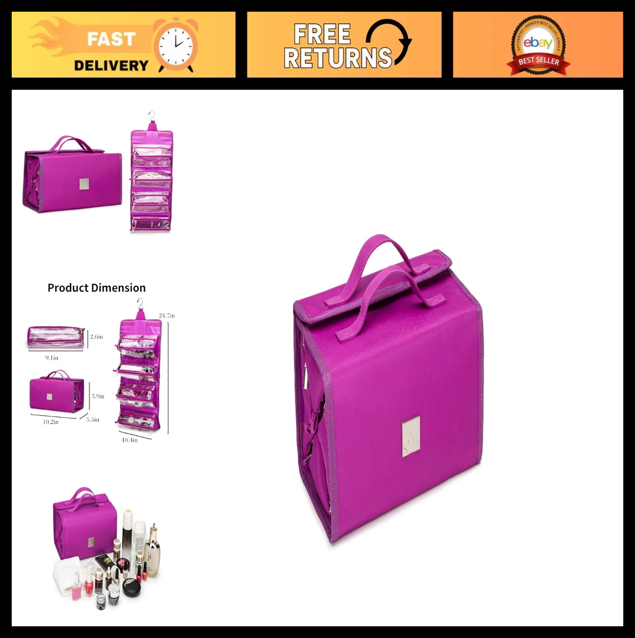 Travel Makeup Organizer Bag with 4 Clear TSA Pouches, Hanging Toiletry Case for