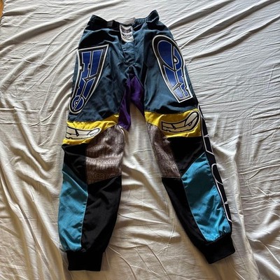 Vintage AXO Sport Motocross Hose Größe 30 Made in Italy Schwarz Blau Lila Gelb