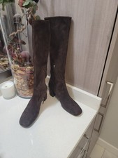 Prada Leather Suede Knee High Heeled Boots Si...