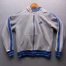 Vtg Nike Blue Tag Hooded Sweatshirt Jacket Mens M Full Zip Striped Gray Blue 80s