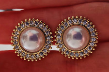 Vintage White Faux Pearl Cubic Zirconia Stud Earrings