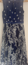 Hobbs Navy & White Floral Pleated Sleeveless Fit & Flare Midi Dress Size 8