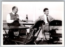 Vtg B&W Snapshot Two Men In Suits Relaxing Outdoors 1940s