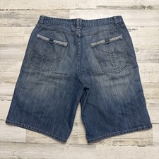 Y2K Champs Sports Baggy Light Blue Denim Blank Shorts Jorts 36
