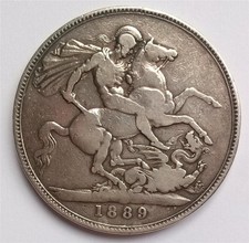 1889 Crown Coin Fine Queen Victoria Silver