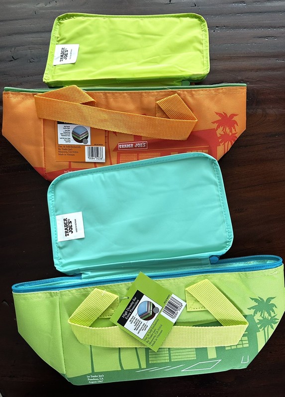 Lot of 2 Trader Joe’s Mini Insulated Bags NEW Orange/Green & Green/Blue