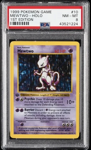 1999 POKEMON BASE SET 1ST EDITION #10 MEWTWO-HOLO PSA 8