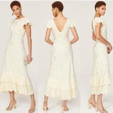 Rixo Liberty Dress Womens Size 4 Bridal Ivory Flutter Sleeve Midi Elegant