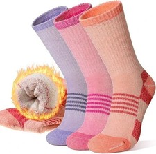 Merino Wool Hiking Socks for Women Thermal Warm Large Purple/Pink/Orange