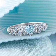 Silver-Plated Zinc Baby Blue Heart-Shaped CZ Ring Size 8