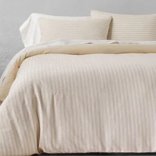 King Heavyweight Linen Blend Stripe Duvet & Sham Set Natural - Casaluna