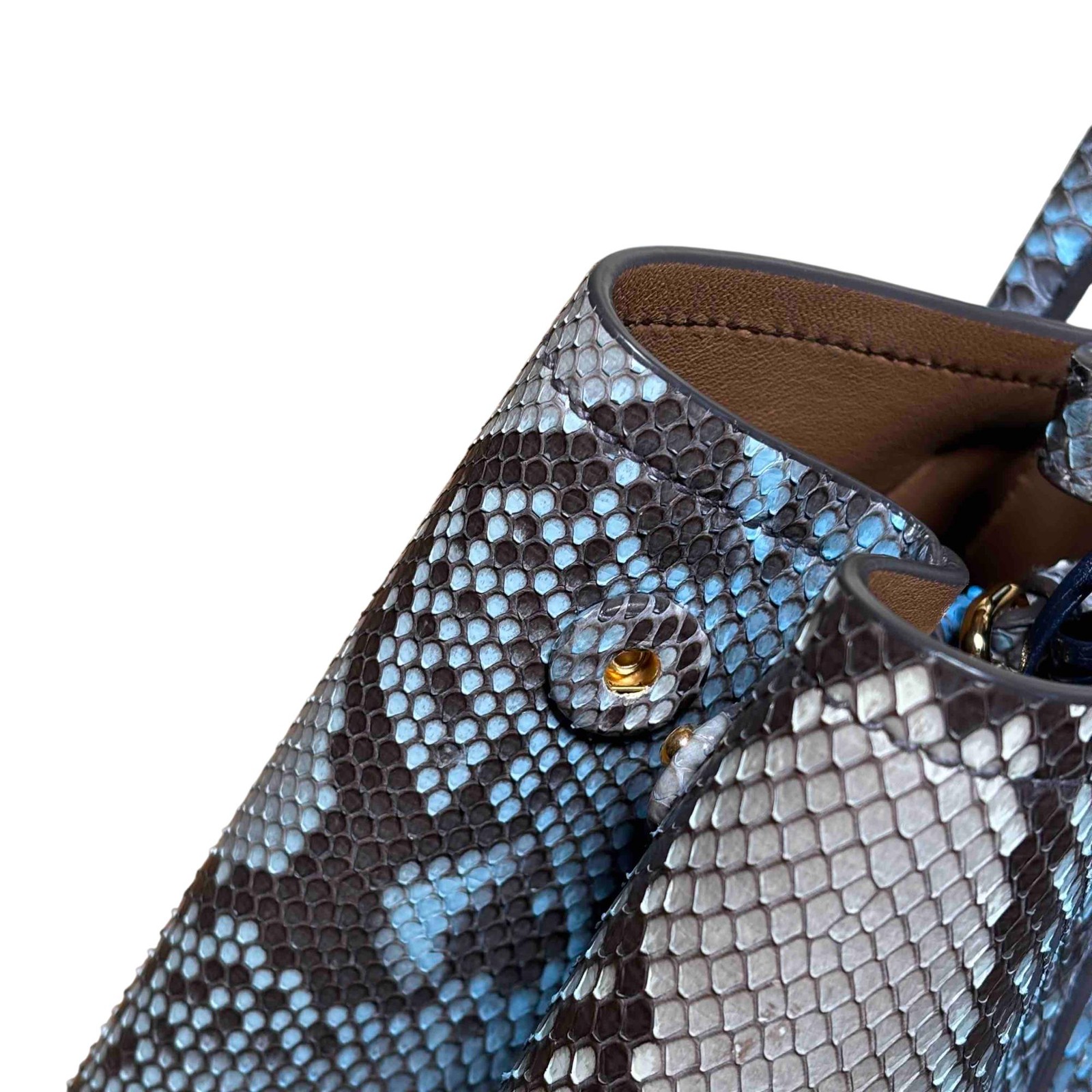 Prada Python Large Double Bag Roccia Blue/Tan Sna… - image 9