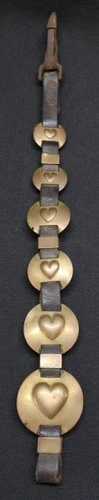Antique Civil War Era Brass Heart Studded Leather Horse Pull / Leading Strap
