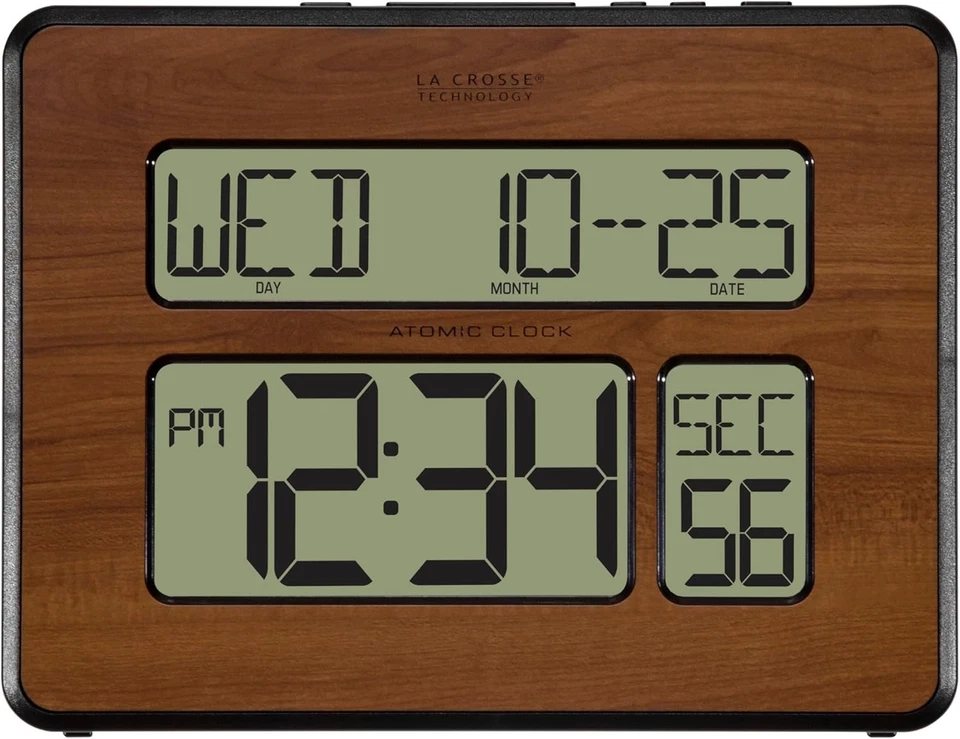 Elegant Walnut Digital Clock: Atomic Precision & Alarm for Living Room Decor - Image 4 of 4