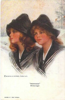Künstler AK Philip Boileau ''Wintervögel'' junge Mädchen R.N. Verlag Ansichtskarte