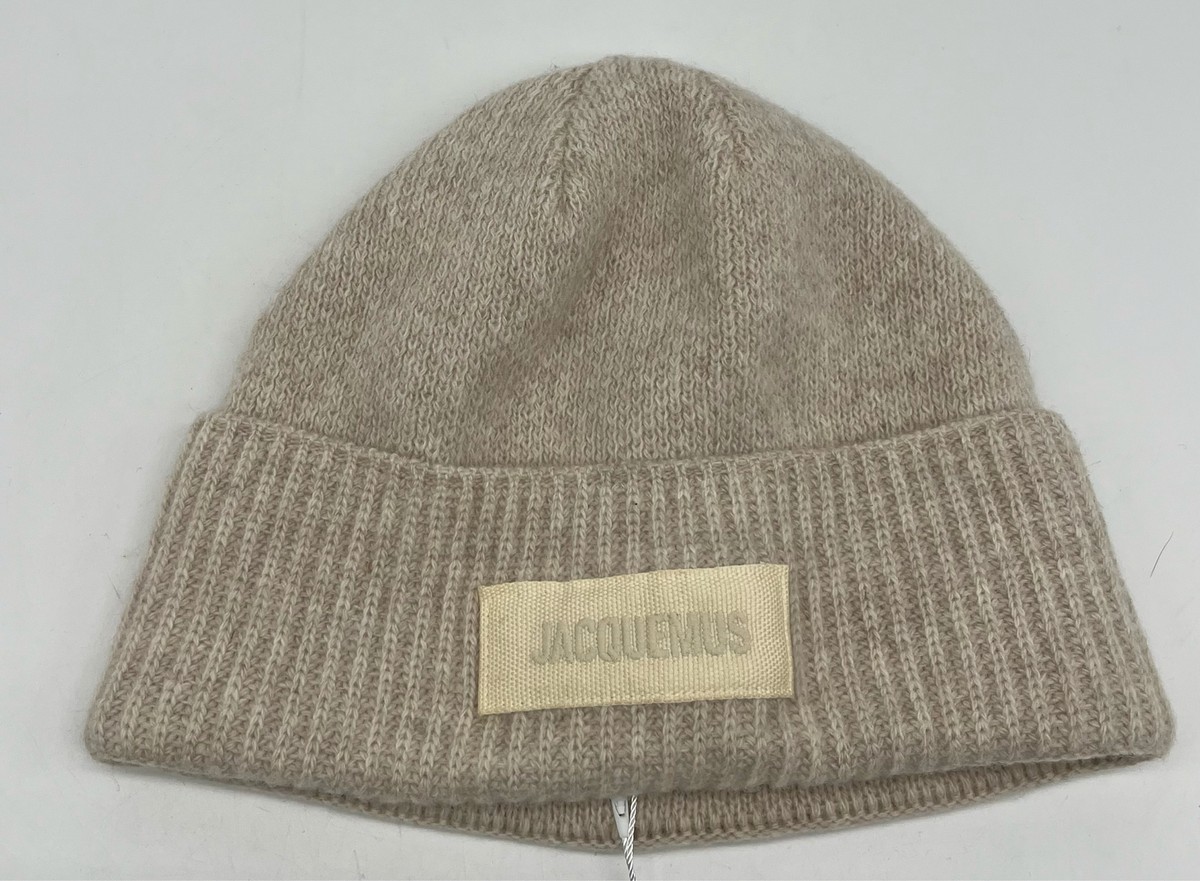 Jacquemus Beige and Brown Le Bonnet Beanie Jacquemus Le Bonnet Gros Grain beanie for Women - White in  main image 3