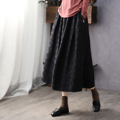Women Vintage Style Jacquard Skirt High Waist Midi Japanese Sweet Mori Casual