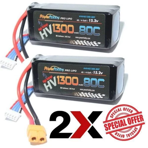 Powerhobby 3S High Voltage 11.4V 1300mAh 80C Lipo Battery w XT60 Connector 2 Pc