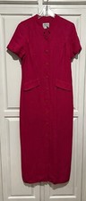 Adrianna Papell Modest Dress Size 10 Maxi Button Hot Pink Church Wedding Office