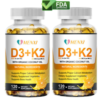 Vitamin K2 (MK7) + D3 Extra Strength Bone & Heart Health Non GMO, 2×120 Capsules