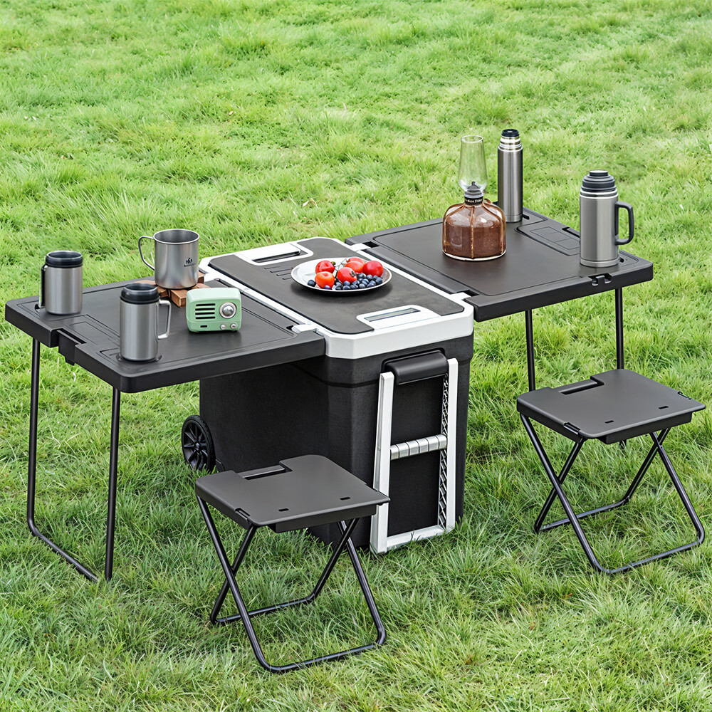 Rolling Cool Box 32 Litres Cooler Box Picnic Camping Table Chairs  Foldable