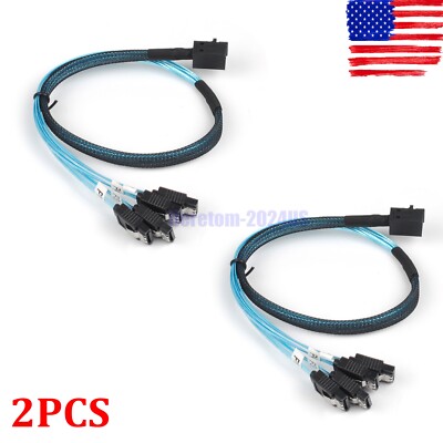 2pc Mini SAS SFF-8643 to 4 SATA 7pin hard disk 6Gbps data Raid Cable 0.5M/1.64ft