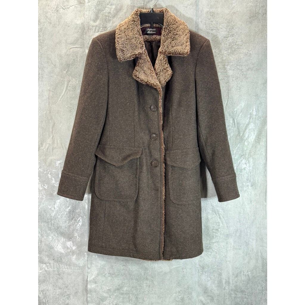 STEPHANIE MATHEWS Women's Brown Wool Sherpa Coat SZ Missy