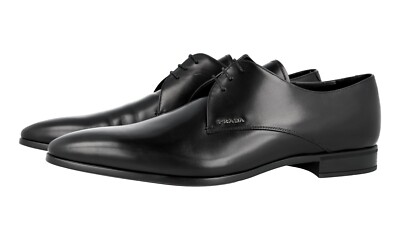 PRADA Polished Leather Pointed Derby Dress Shoes - Black NEW -  US 11.5 EU 44,5