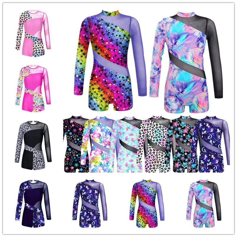 Kid Girls Gymnastics One-piece Leotard Biketard Mesh Athletic Jumpsuit Dancewear - Image 3 of 4