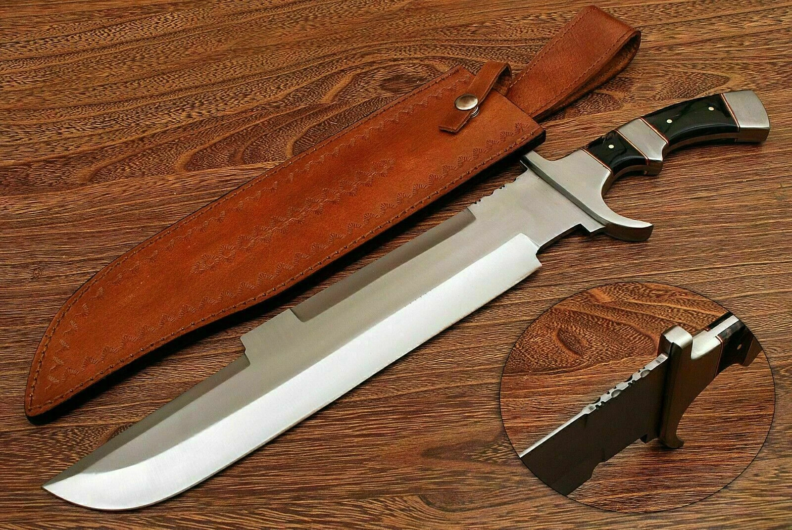 Hand Forged Damascus Utility Fixed Blade Machete Knife Full Tang handle 38cm mk