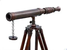Solid Brass Telescope 18 Inch With Wooden Tripod Stand Nautical Floor Standing