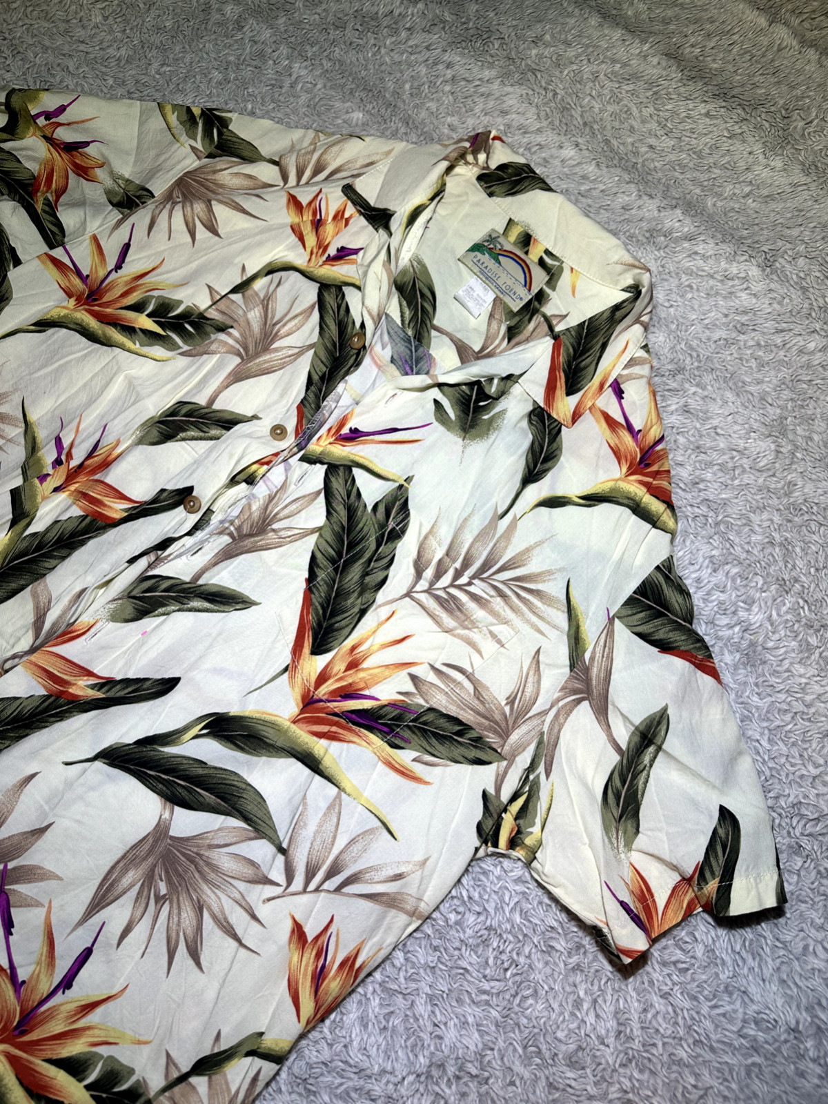 Vintage Paradise Found Extra Large XL Floral Hawaiian Shirt Short Sleeve