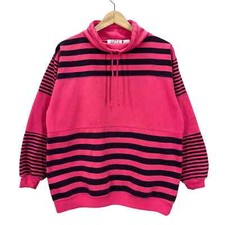 Vintage 90's Pink Black Striped Long Neck Sweatshirt Women s S/M Distressed