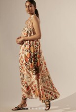 NWT Farm Rio Anthropologie White Floral Folkloric Halter Maxi Dress XS $230