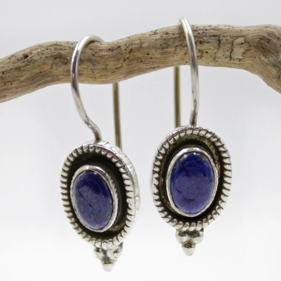 Lapislazzuli Orecchini Pendenti Argento Sterling 925 Ovale India OZ - Immagine 3 di 3