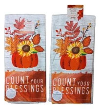 Set of 2 COUNT YOUR BLESSINGS Sunflower Terry Kitchen Towels by Kay Dee Designs
