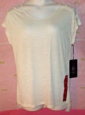 $44 ACTIVE LIFE MOON WHITE XXL SPLIT HIP TEE TOP LATTICE SHOULDER BLOUSE FASHION