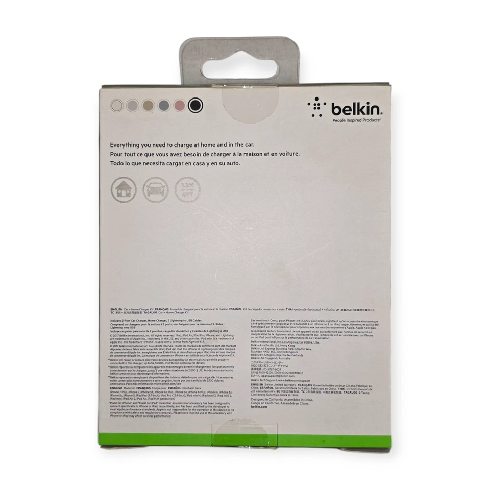 NUEVO Kit Cargador Belkin BoostUp Coche + Hogar con 2 Cables Lightnin, Puerto USB, 12W Foto 4 de 4