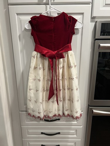 Cinderella Dress Girls Sz 6X Red Velvet Floral Dress Christmas Weddings Holiday