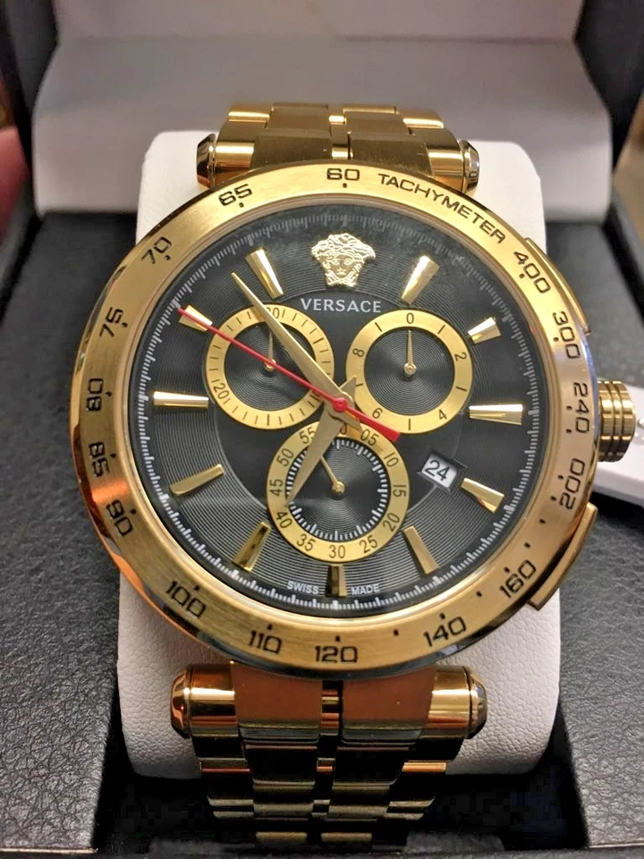 Reloj Versace Aion Cronógrafo Hombre 45mm Esfera Negra Tono Dorado Fecha VE6CA0623 Foto 2 de 4