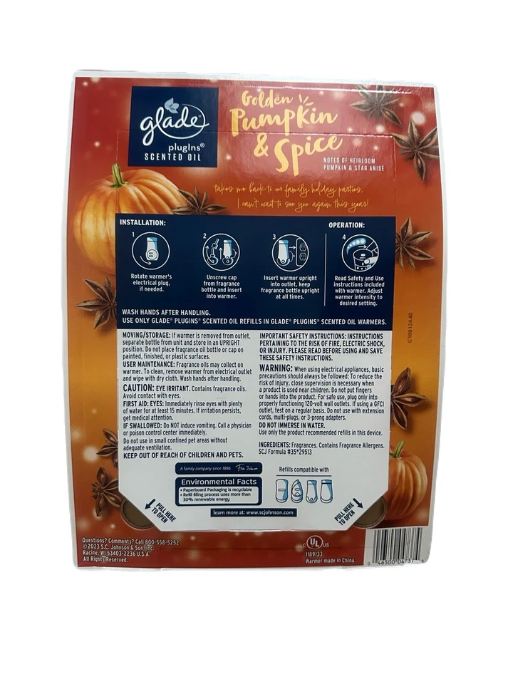 Aceite perfumado Glade PlugIns, 2 calentadores + 6 recargas, calabaza dorada y especias Foto 2 de 2