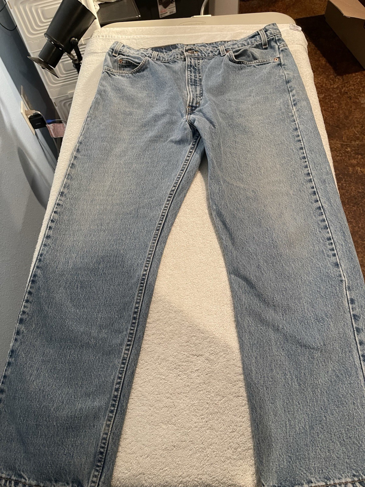 Vintage Levi's 505 Jeans Orange Tab Made in USA 38X30 Straight Leg Light Wash