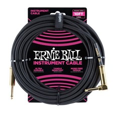Ernie Ball Braided Instrument Cable, Straight/Angle, 10ft, Black P06081 