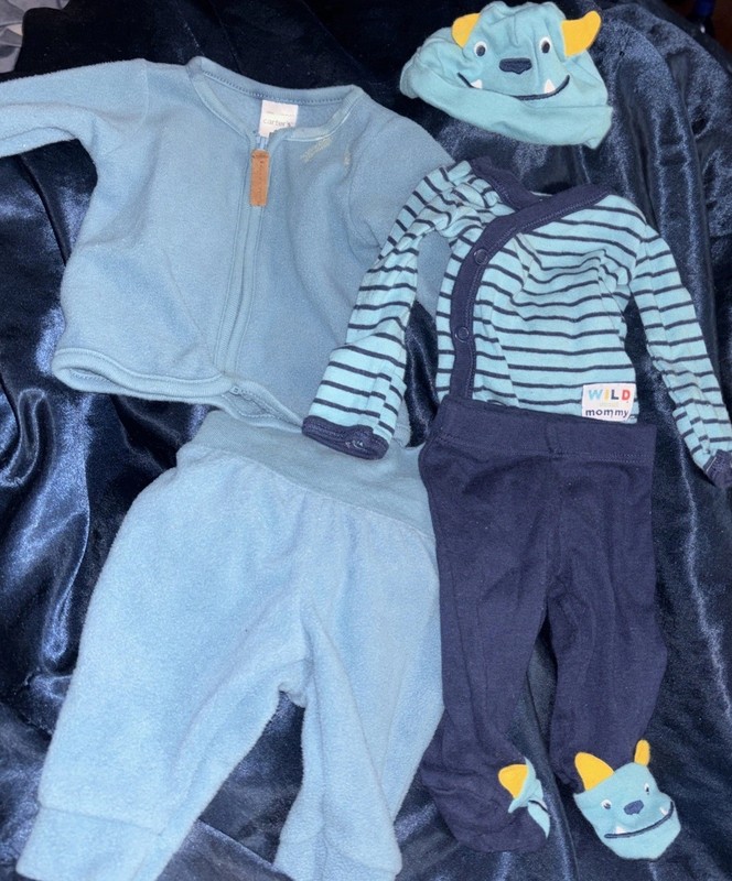 Baby Boy Clothes Carter's Preemie & Newborn 5pc Sets Blue Striped Footed Outfit