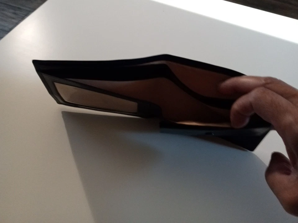 Cartera italiana suave azul vintage de cuero con patrón de harina de lis, leer Foto 4 de 4