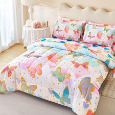 7 Pcs Butterfly Bedding Set for Girls, Colorful Comforter Set Full, Multi-Col...